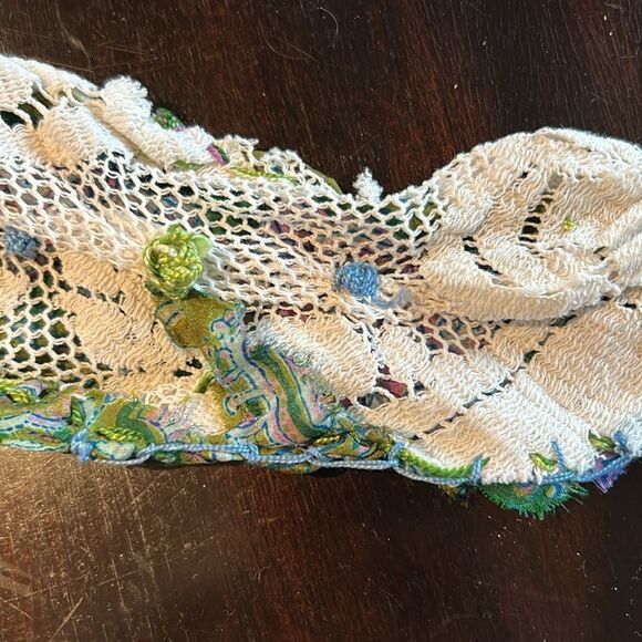 Hand Crafted head scarf hat band antique silk lace embroidered Multi floral main image 12